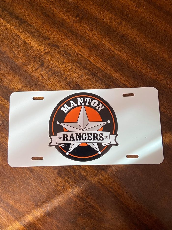 Manton Rangers aluminum license plate